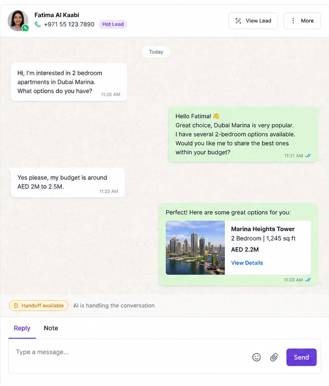 The AI replying to the buyer inside the Inbox conversation